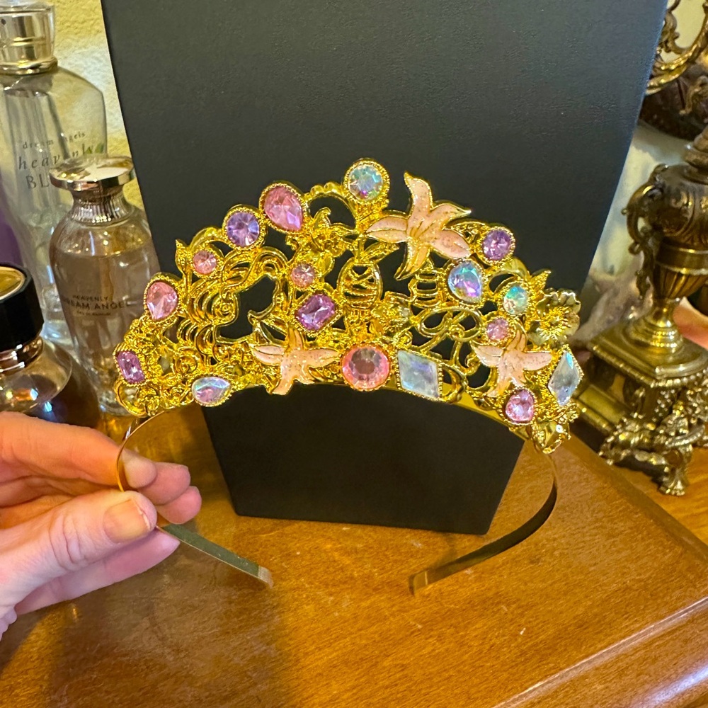 Gold and Pink Jeweled Tiara